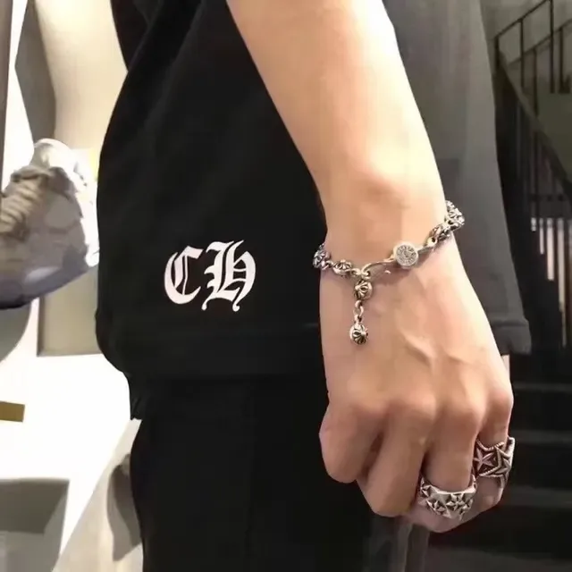 Chrome Hearts Chaîne Florale Argent Noir Maillons Bracelet Métal 3