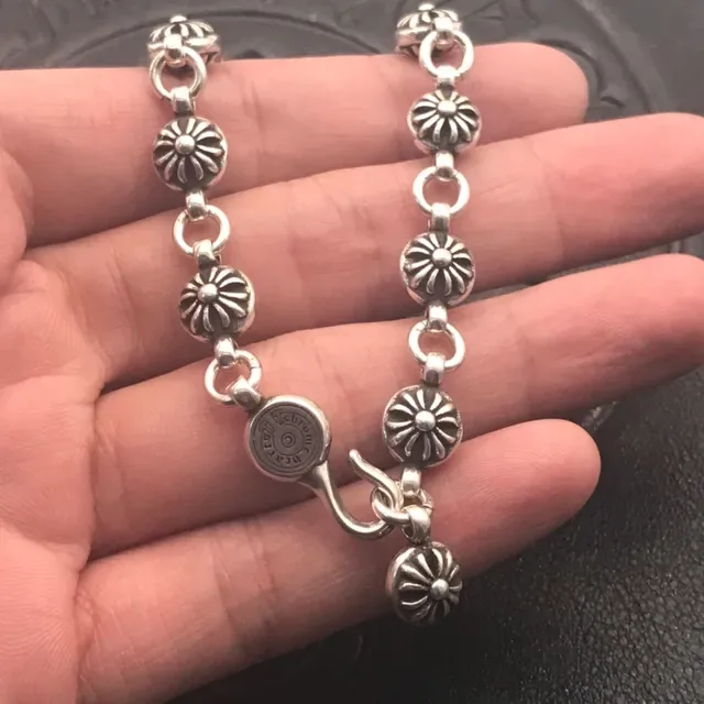 Chrome Hearts Chaîne Florale Argent Noir Maillons Bracelet Métal 4
