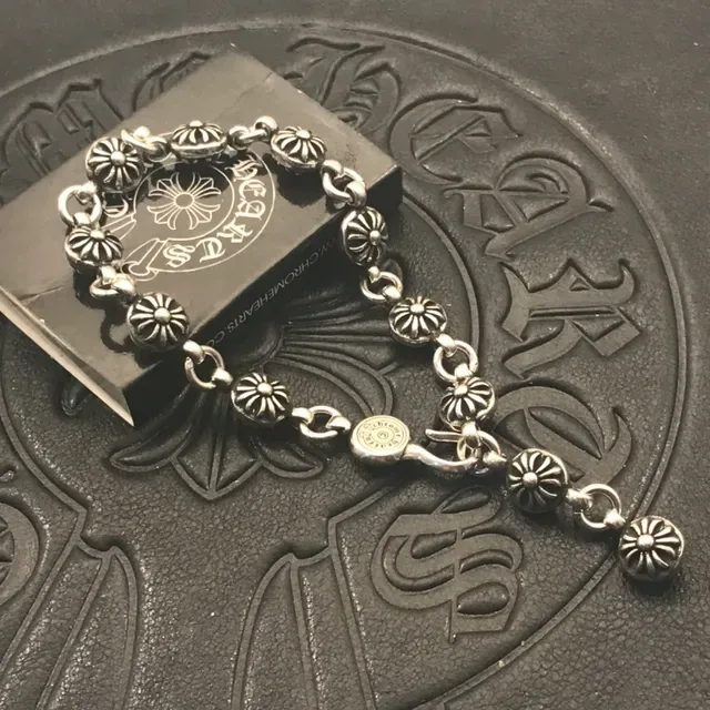 Chrome Hearts Chaîne Florale Argent Noir Maillons Bracelet Métal 7