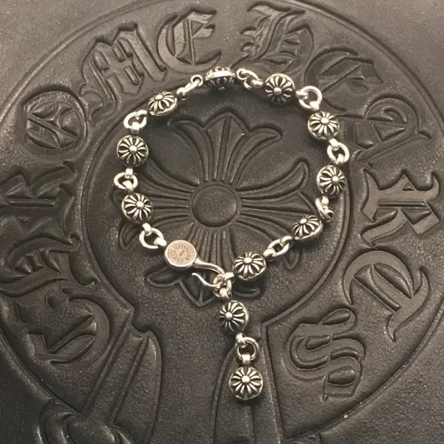 Chrome Hearts Chaîne Florale Argent Noir Maillons Bracelet Métal 8