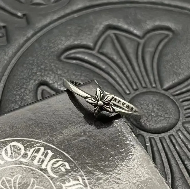 Chrome Hearts Flower Ring Silver Oxidized Floral Motif Ring 7