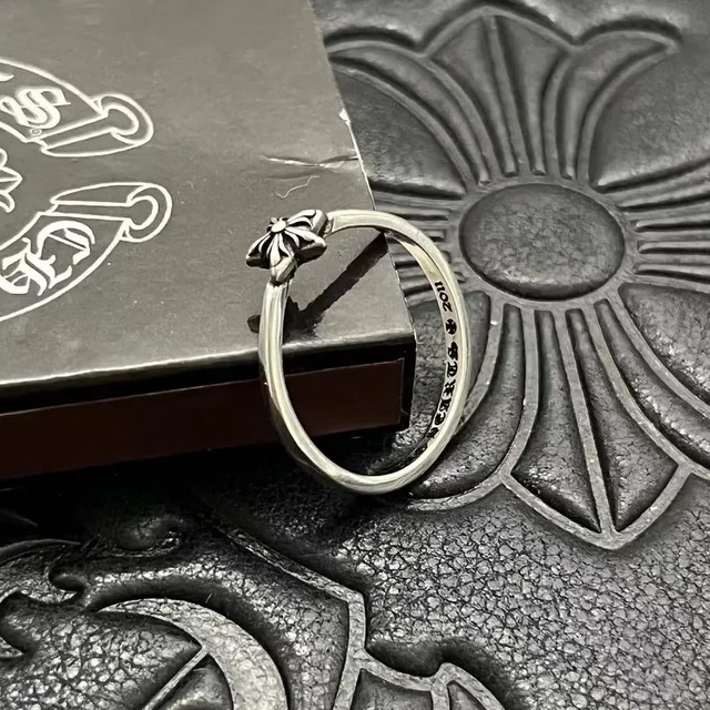 Chrome Hearts Flower Ring Silver Oxidized Floral Motif Ring 8