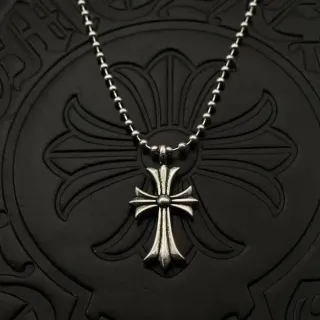 Chrome Hearts Gothic Cross Silver-Toned Ball Chain Necklace
