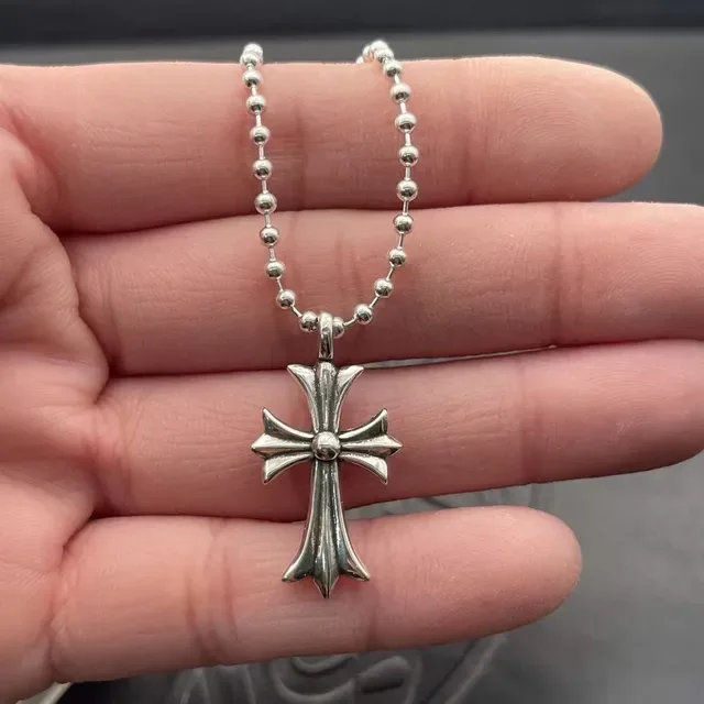 Chrome Hearts Gothic Cross Silver-Toned Ball Chain Necklace 2