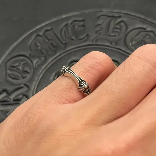 Chrome Hearts Silver Black Ornate Floral Scrollwork Shield-Shaped Bezel Ring 2