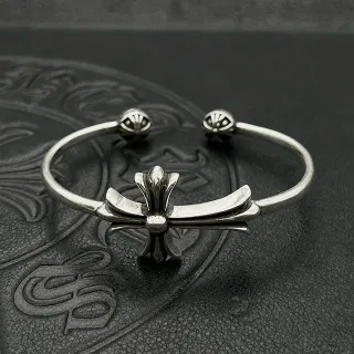 Chrome Hearts Silver Oxidized Fleur-De-Lis Cross Motif Bracelet