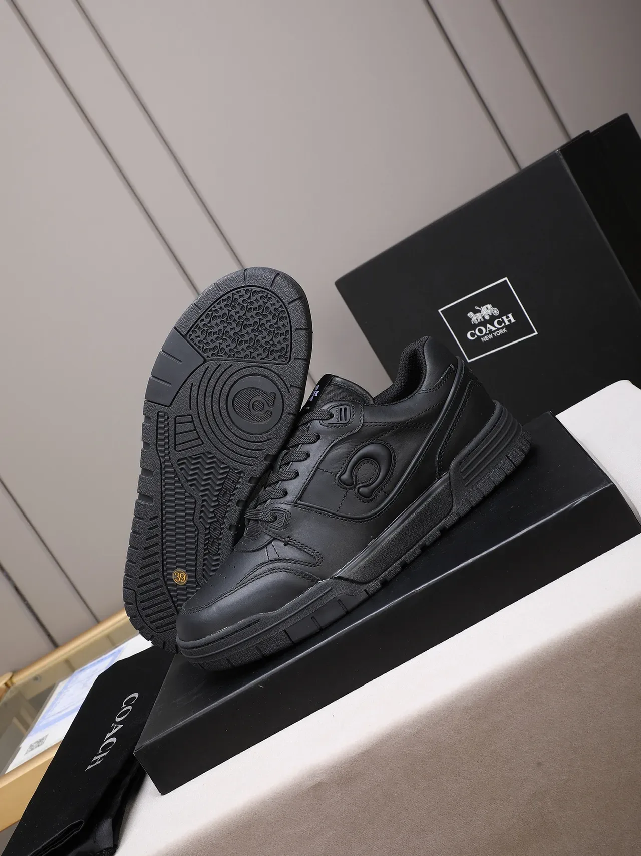Coach Signature C All-Black Leather Lifestyle Sneakers 4