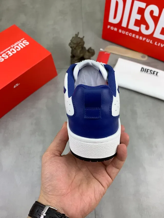 Diesel Blue White Bold Color-Blocked Perforated Toe Cap Sneakers 3