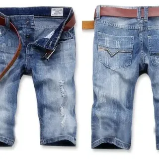 Diesel Distressed Medium-Wash Blue Denim Shorts