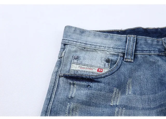 Diesel بنطال قصير جينز أزرق غسل متوسط مهترئ 6