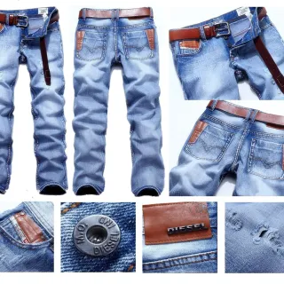 Diesel KROKEM Blue Brown Distressed Slim-Straight Fit Jeans