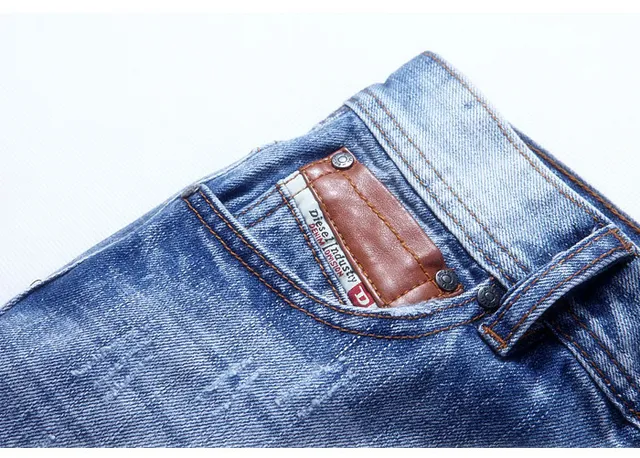 Diesel KROKEM Blue Brown Distressed Slim-Straight Fit Jeans 4