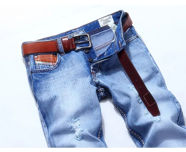 Diesel KROKEM Blue Brown Distressed Slim-Straight Fit Jeans 6