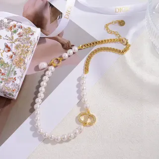 Dior Addict Collier Chaîne Curb Perle Or Blanc