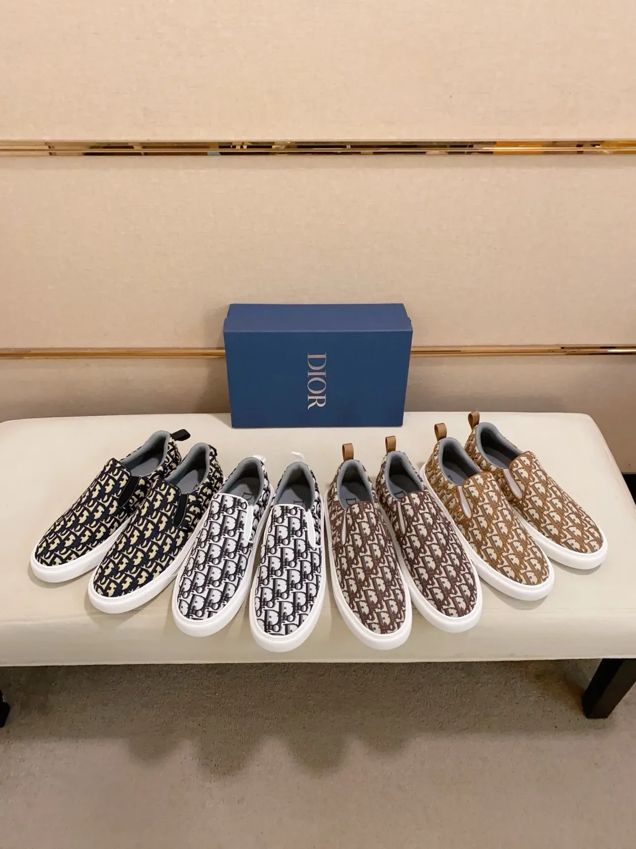 Dior B22 Monogram Bleu Marine Et Beige Sneakers Lifestyle Slip-On 2