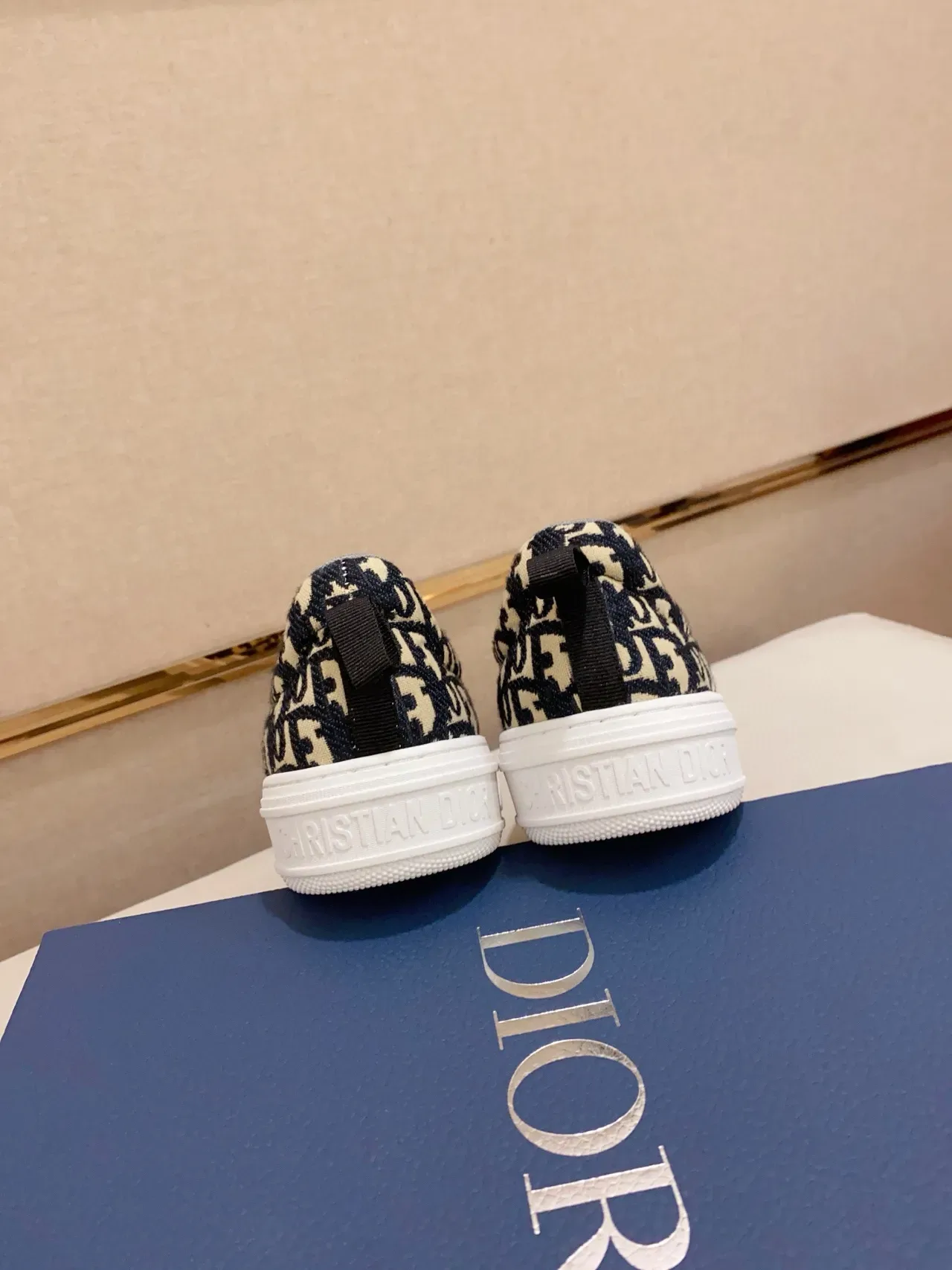 Dior B22 Monogram Bleu Marine Et Beige Sneakers Lifestyle Slip-On 3