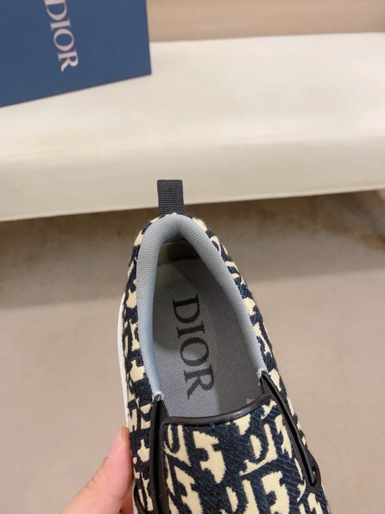 Dior B22 Monogram Bleu Marine Et Beige Sneakers Lifestyle Slip-On 4