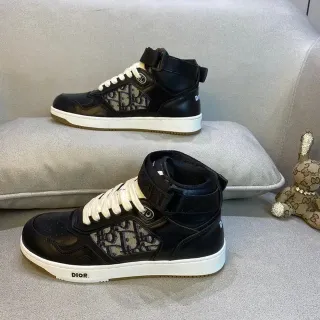 Dior B23 Black and Beige Monogram High-Top Lifestyle Sneakers