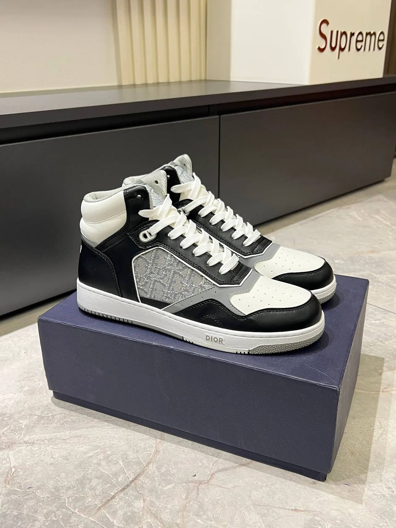 Dior B23 Black White High-Top Monogram Panel Lifestyle Sneakers 3