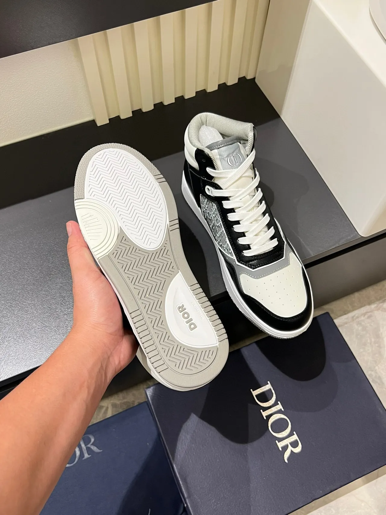 Dior B23 Black White High-Top Monogram Panel Lifestyle Sneakers 7