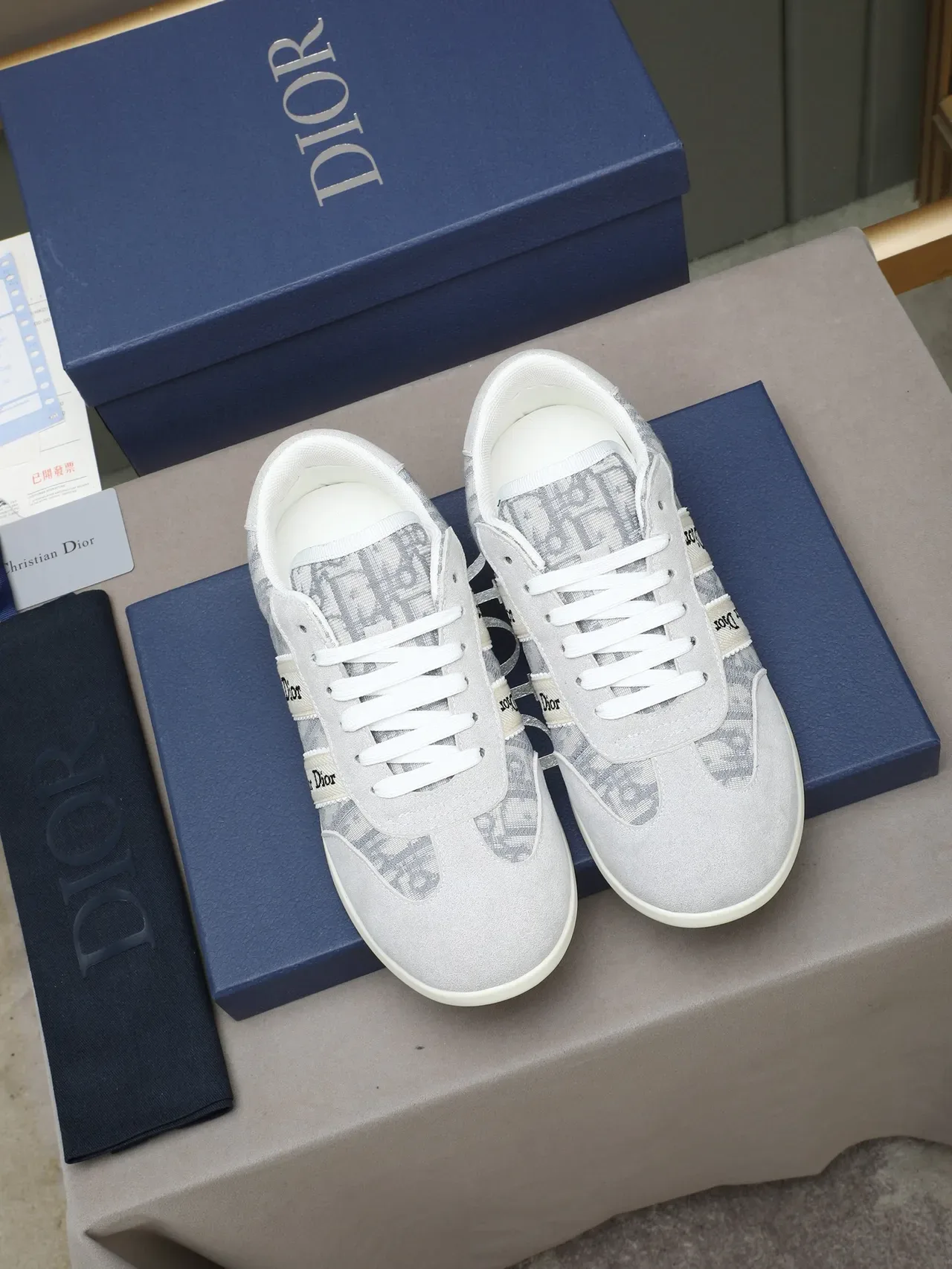Dior B23 Gris Beige Baskets Lifestyle Basses En Daim Et Textile Imprimé 2