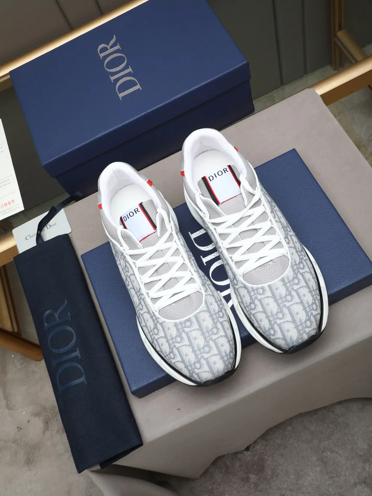 Dior B23 Monogram Gray and Red Lifestyle Sneakers 2
