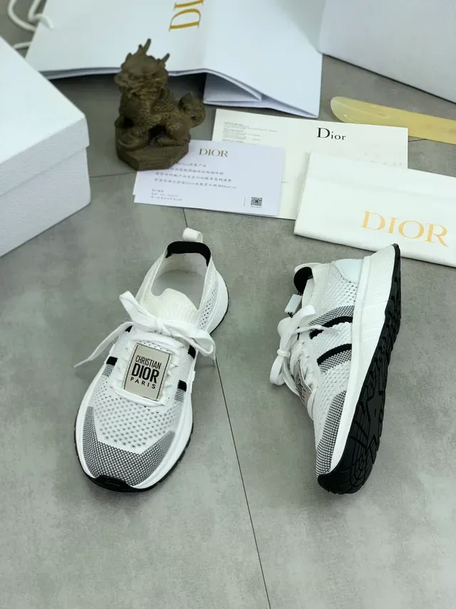 Dior B23 حذاء رياضي أبيض وأسود من الخيط نمط حياة 6