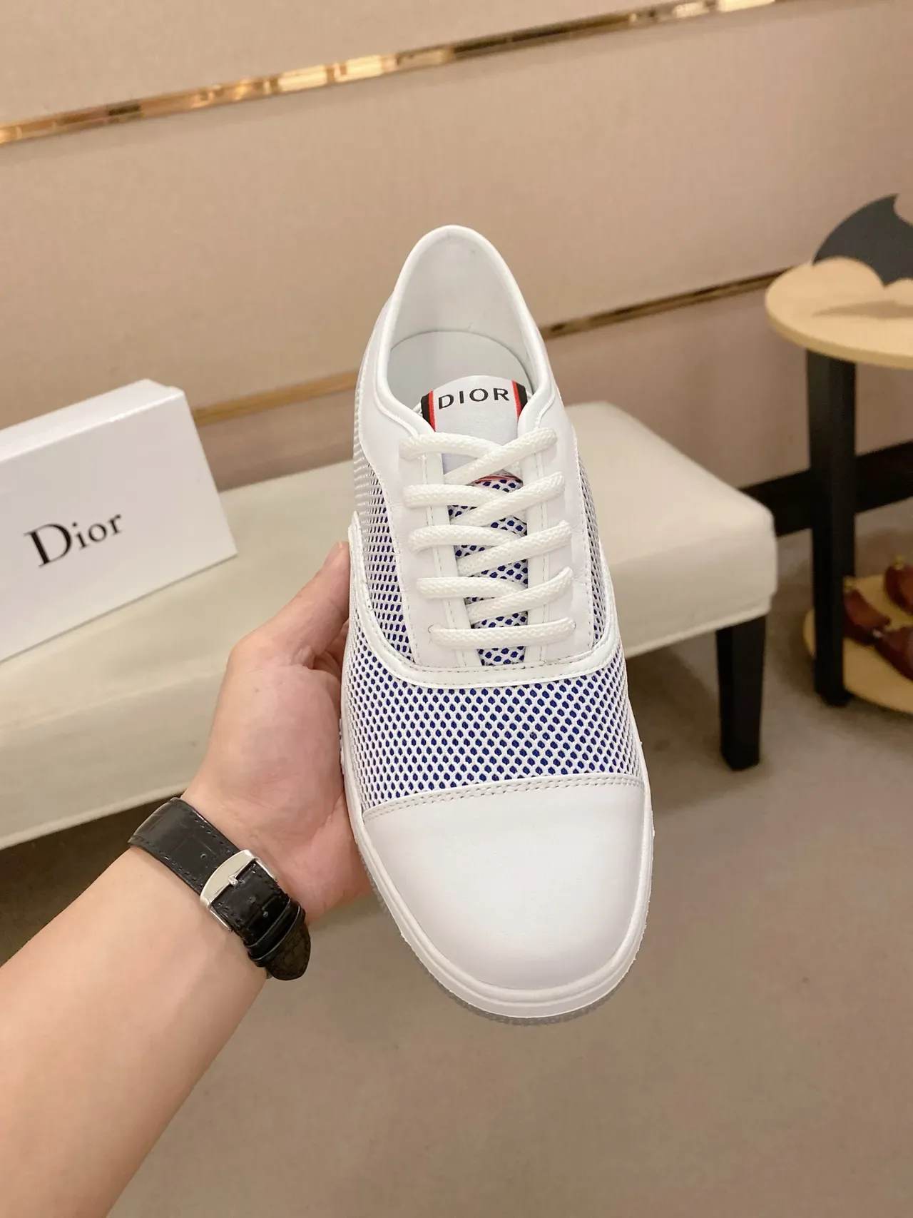 Dior B23 White and Blue Perforated Mesh Lifestyle Sneakers 5