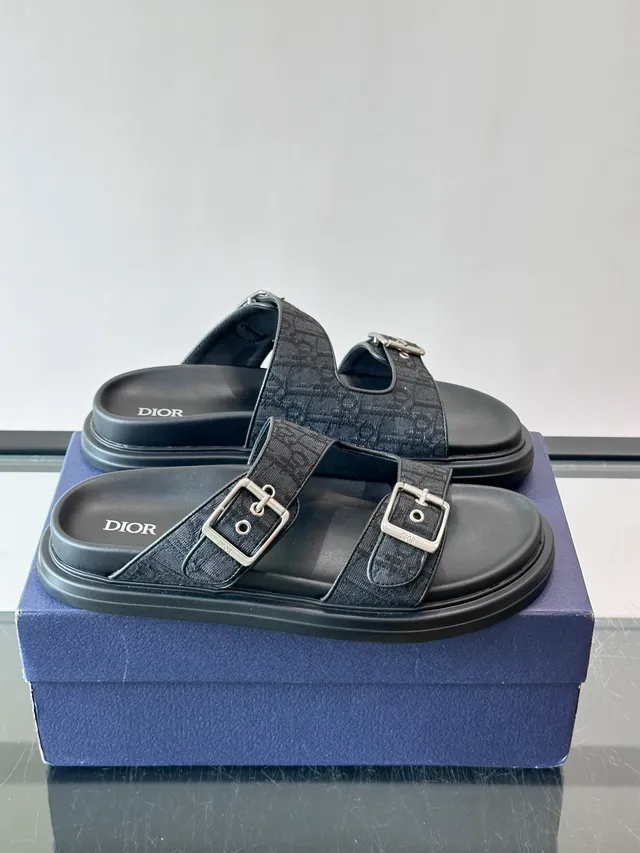 Dior B27 Black Multicolor Double-Strap Slide Oblique Jacquard Casual Sandals 4