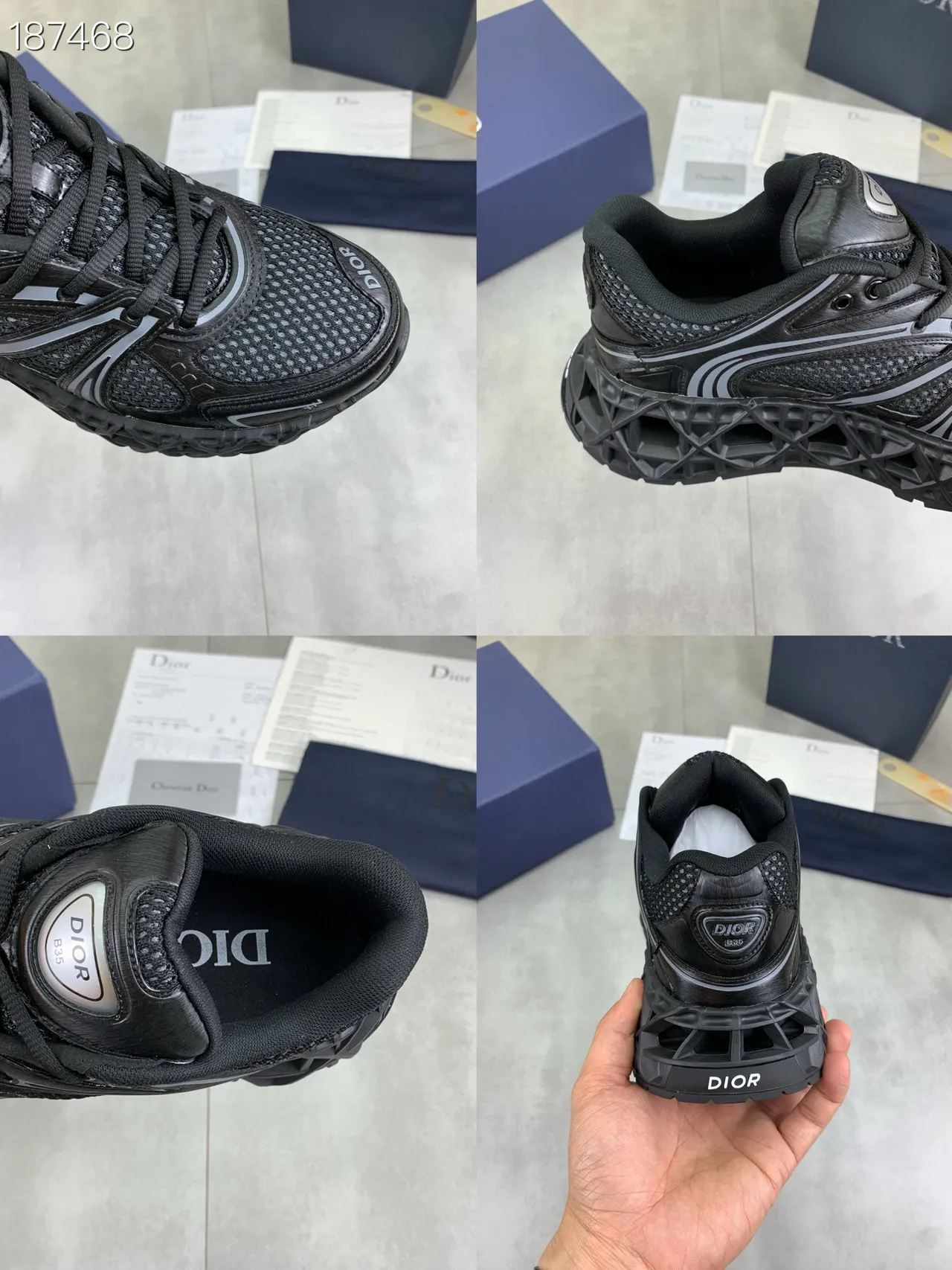 Dior B27 Black Perforated Mesh Chunky Sneakers 2