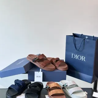Dior B27 Brown Beige Double-Strap Suede Upper Casual Sandals
