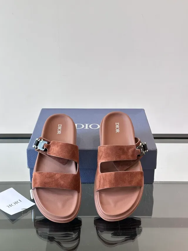 Dior B27 Brown Beige Double-Strap Suede Upper Casual Sandals 8