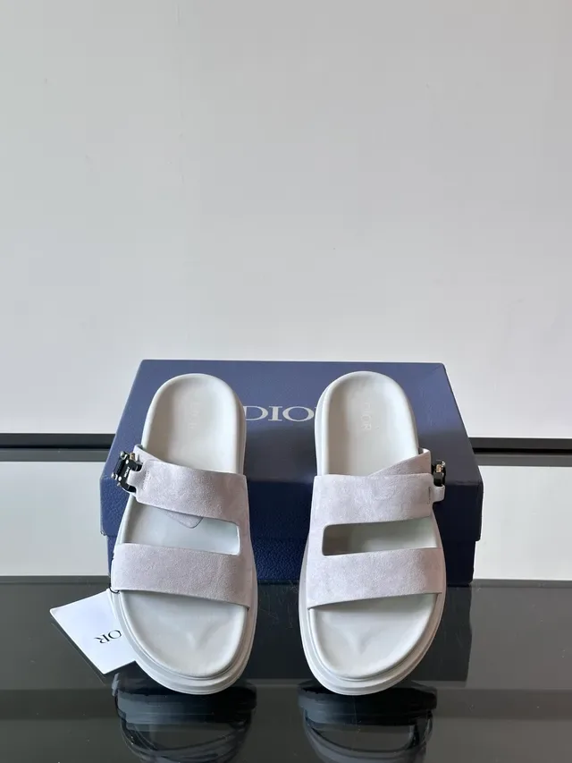 Dior B27 Brown Beige Double-Strap Suede Upper Casual Sandals 10