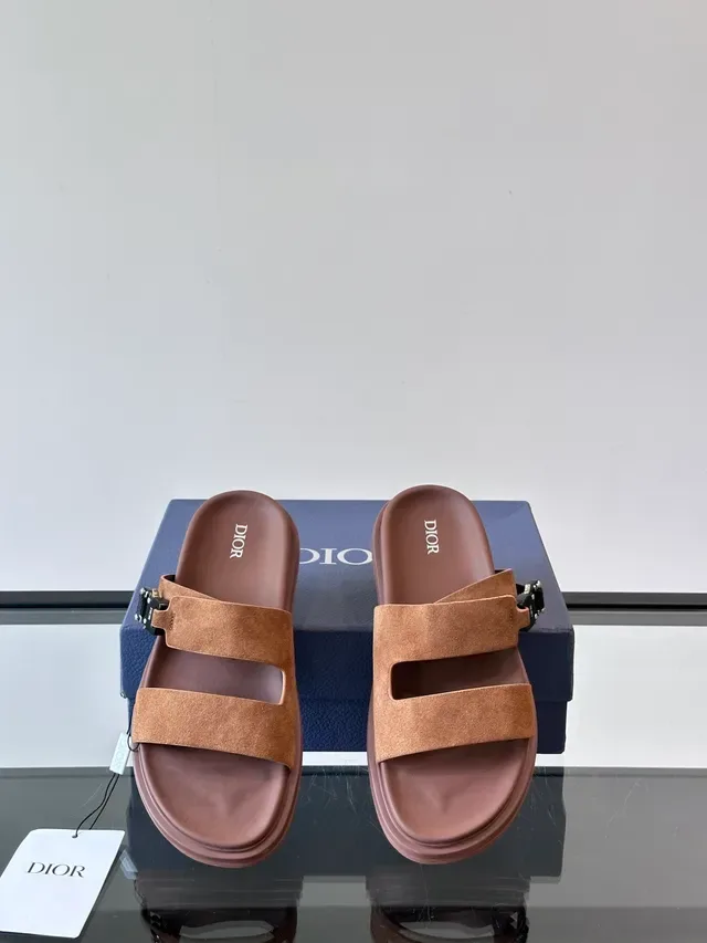 Dior B27 Brown Beige Double-Strap Suede Upper Casual Sandals 12