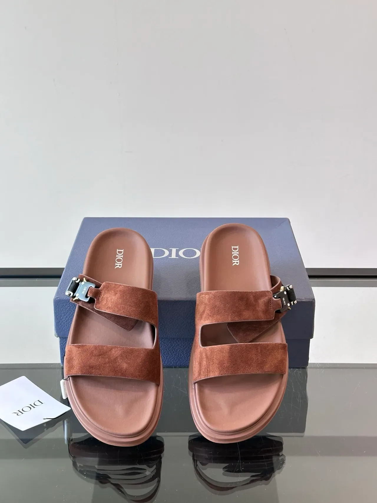 Dior B27 Brown Beige Double-Strap Suede Upper Casual Sandals 13