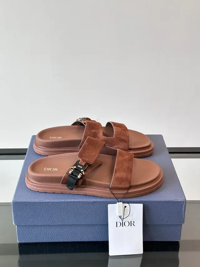 Dior B27 Brown Beige Double-Strap Suede Upper Casual Sandals 14