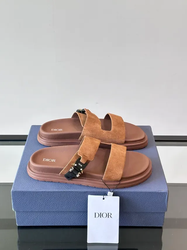 Dior B27 Brown Beige Double-Strap Suede Upper Casual Sandals 18