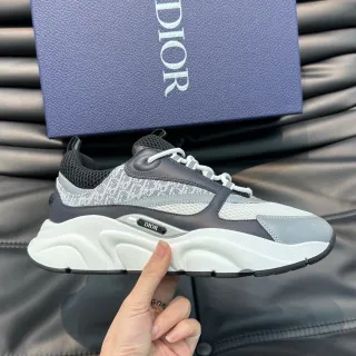 Dior B27 White Gray Sole Layered Monochrome Upper Chunky Sneakers