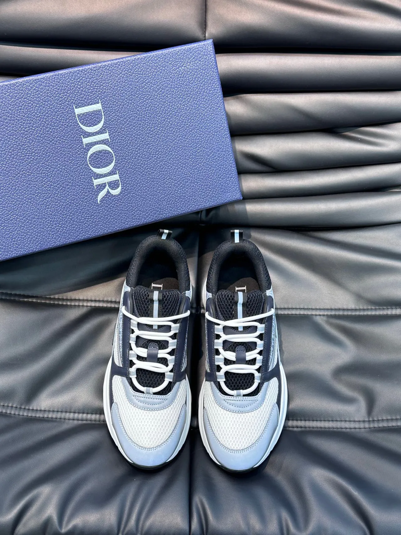 Dior B27 White Gray Sole Layered Monochrome Upper Chunky Sneakers 2