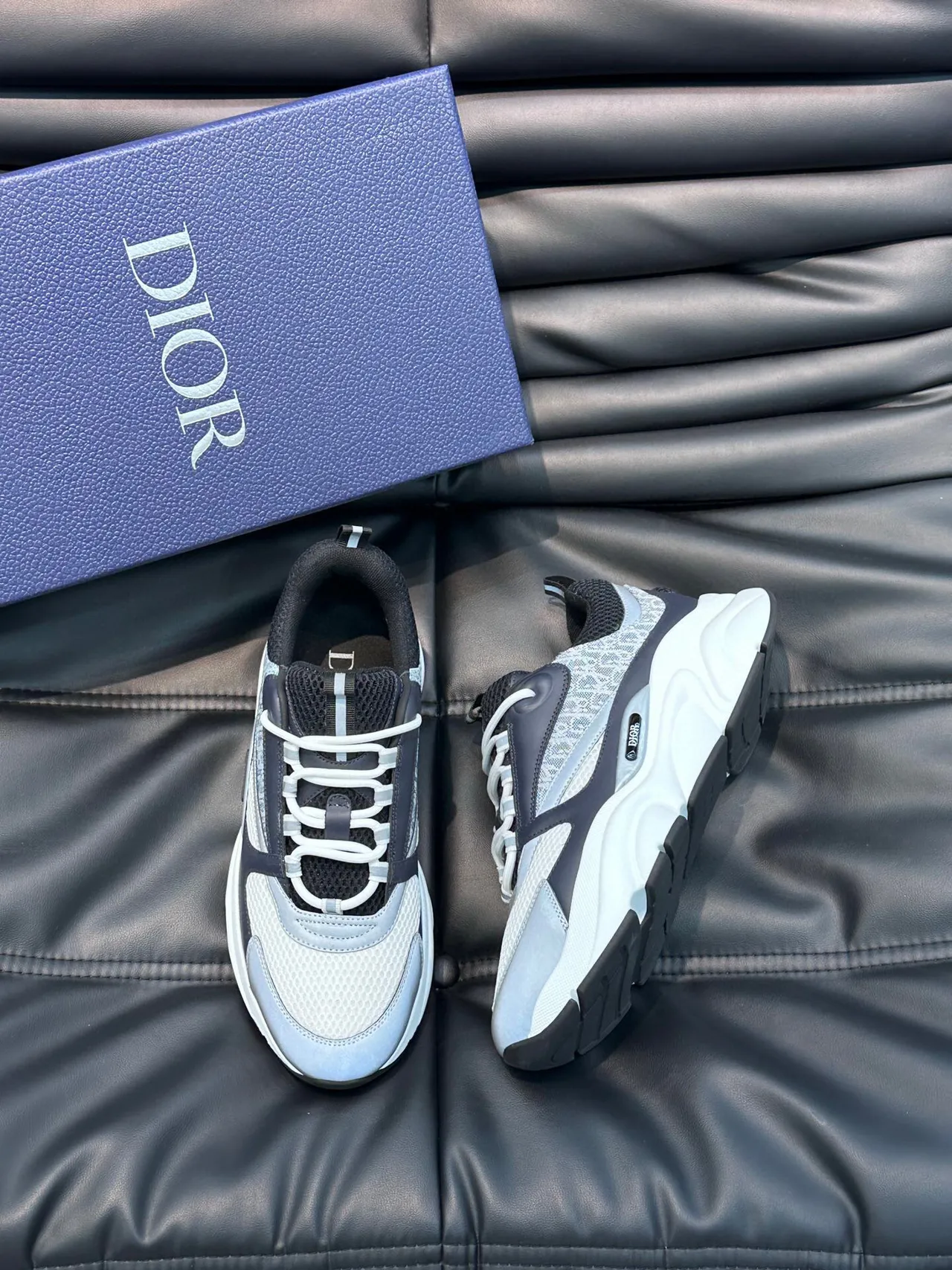 Dior B27 White Gray Sole Layered Monochrome Upper Chunky Sneakers 3