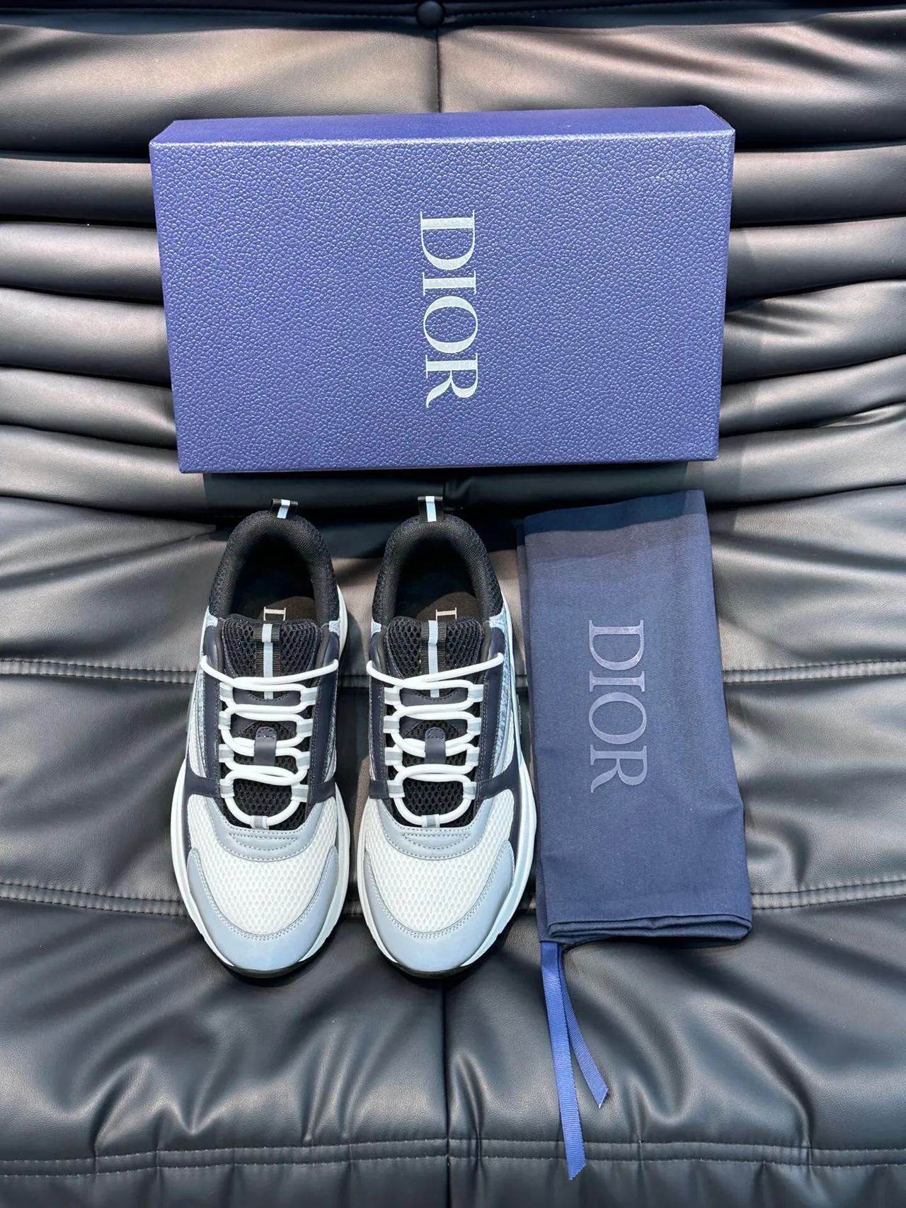 Dior B27 White Gray Sole Layered Monochrome Upper Chunky Sneakers 4