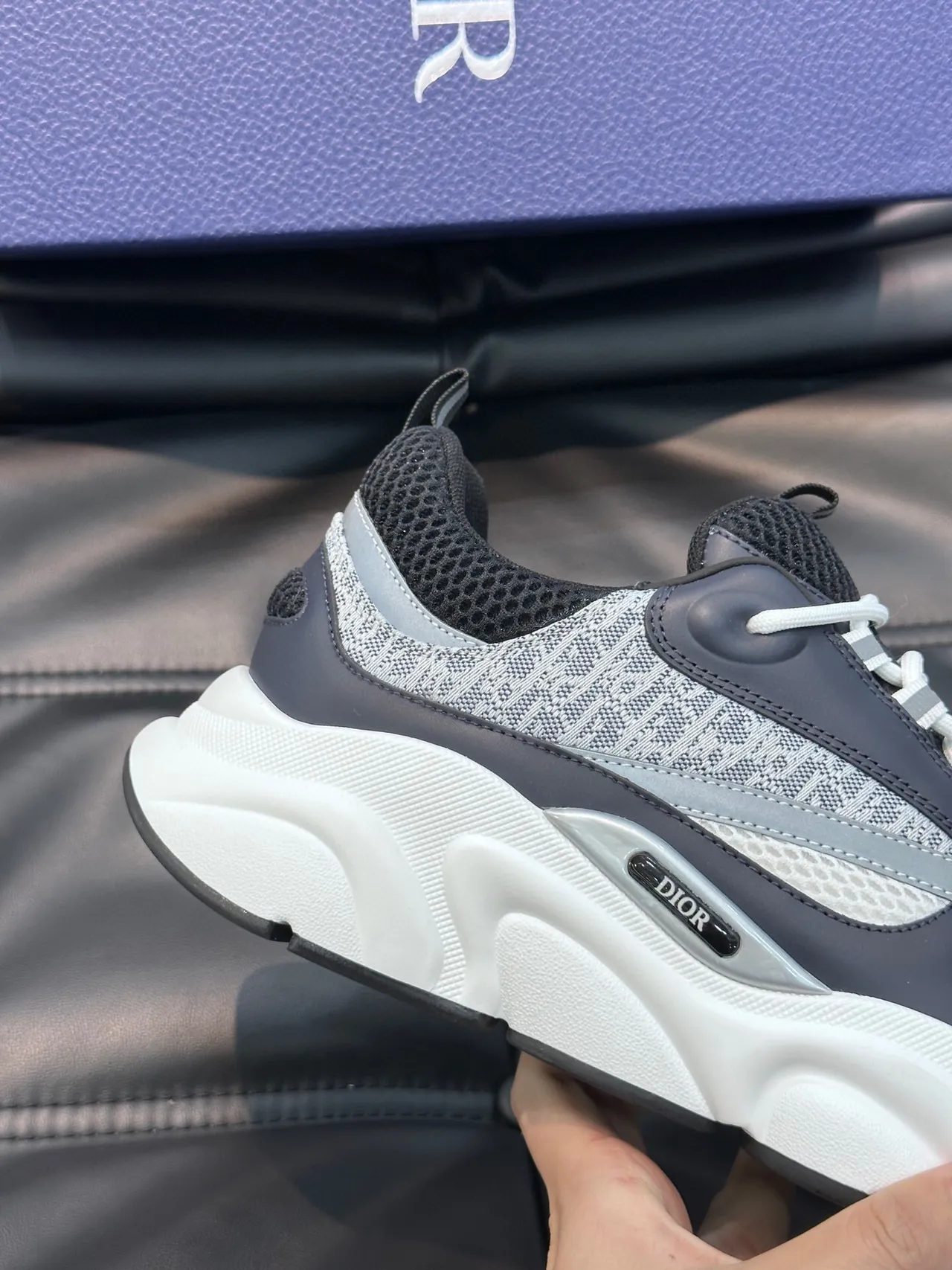 Dior B27 White Gray Sole Layered Monochrome Upper Chunky Sneakers 7