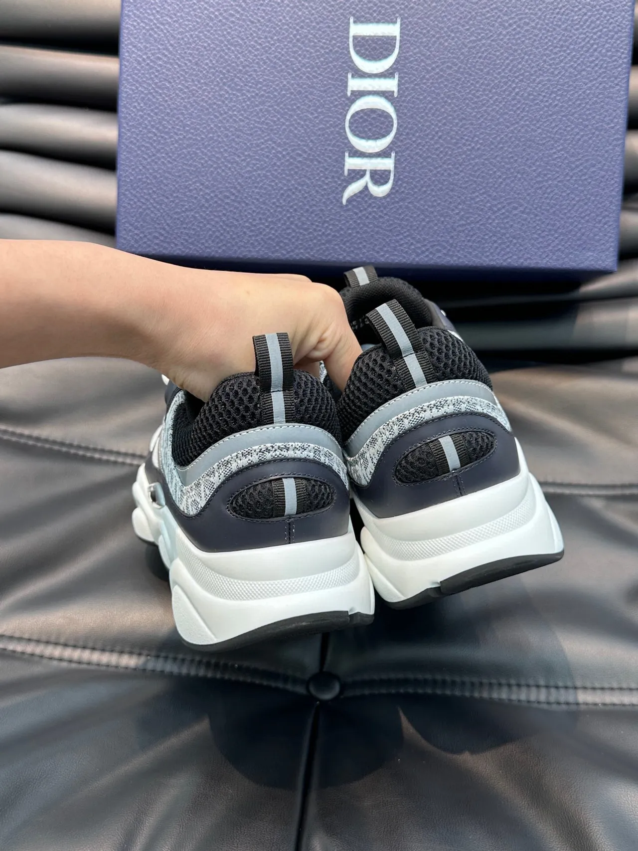 Dior B27 White Gray Sole Layered Monochrome Upper Chunky Sneakers 8