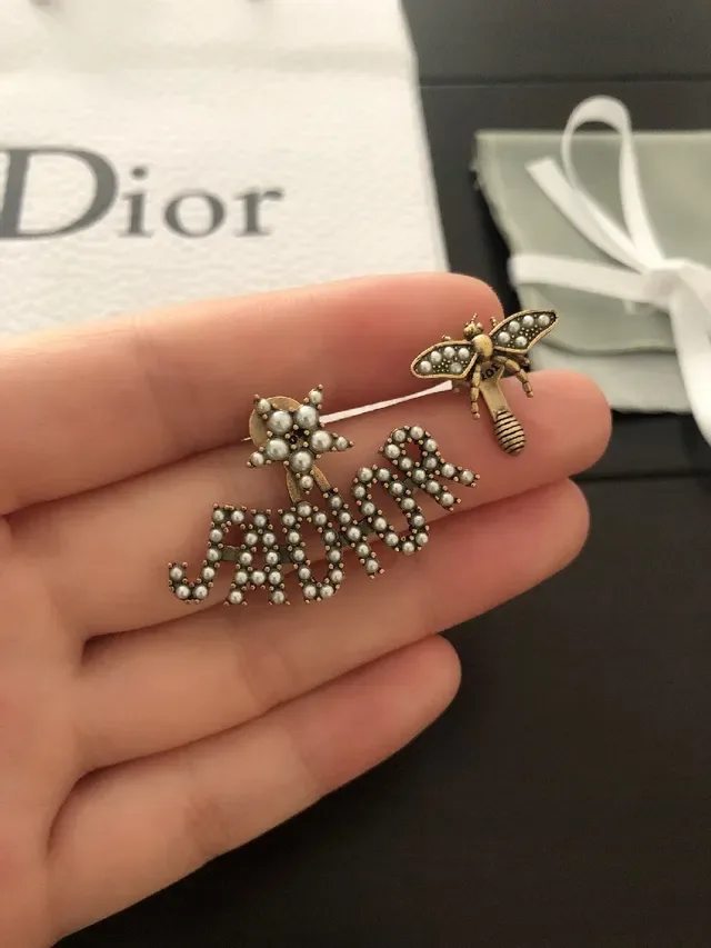 Dior Bee Motif Pearl and Crystal Earrings 4