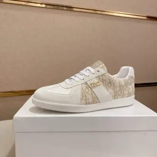 Dior Beige Gold Monogram-Print Textile Suede Overlays Lifestyle Sneakers