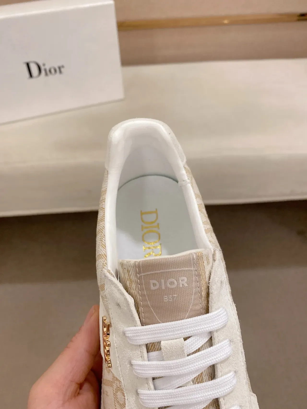 Dior Beige Or Monogramme Imprimé Textil Daim Superpositions Sneakers Lifestyle 4