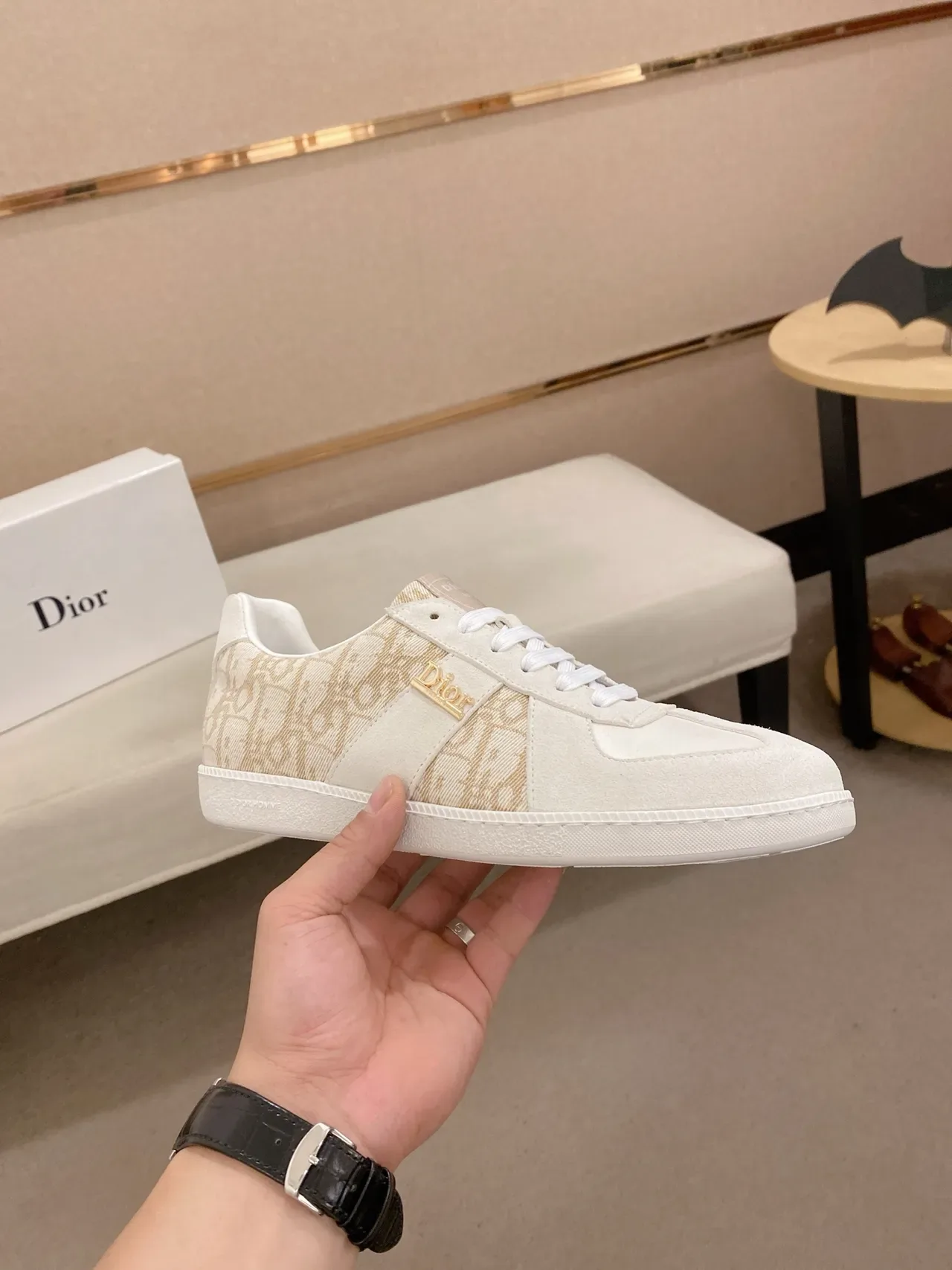 Dior Beige Or Monogramme Imprimé Textil Daim Superpositions Sneakers Lifestyle 5