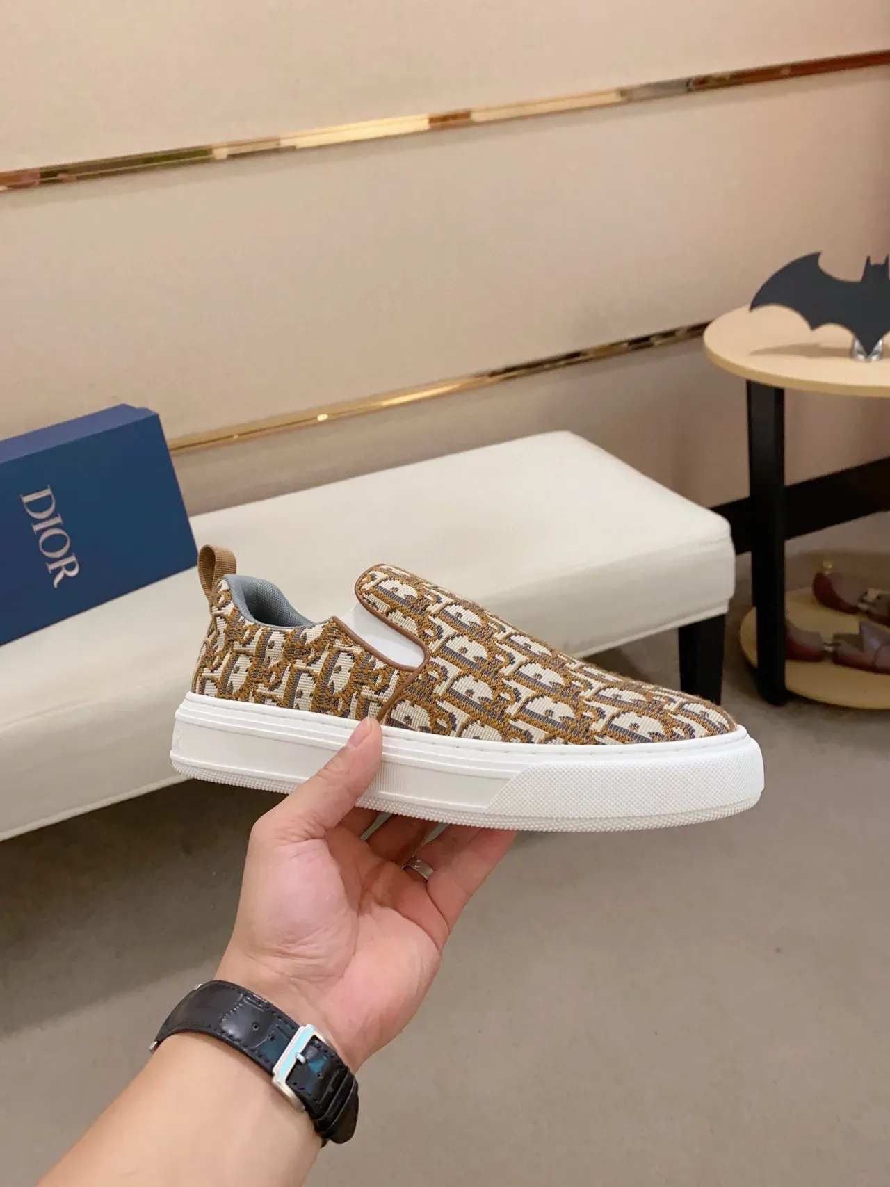 Dior Beige Blanc Monogram Jacquard Partie supérieure Slip-On Construction Sneakers lifestyle 4