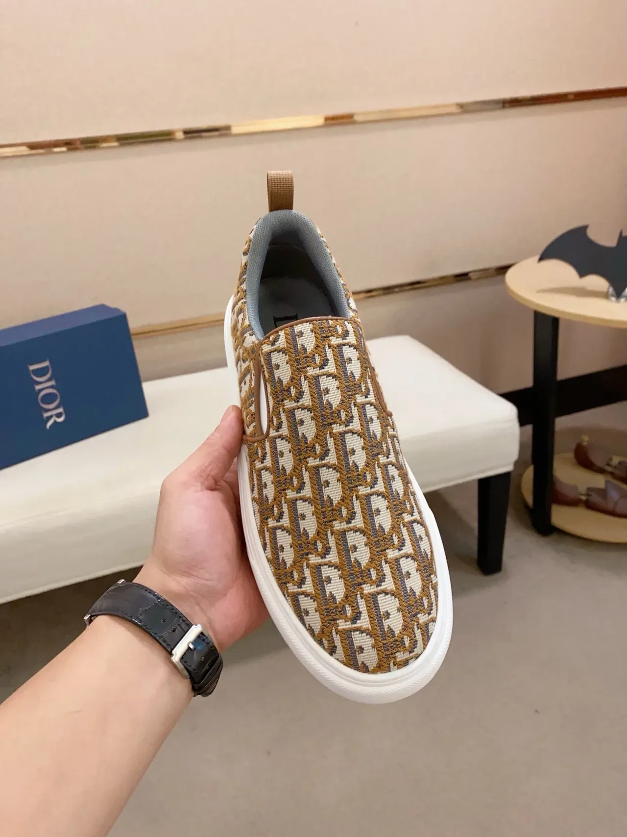 Dior Beige Blanc Monogram Jacquard Partie supérieure Slip-On Construction Sneakers lifestyle 5