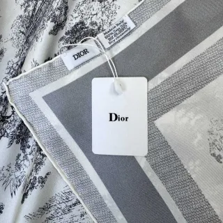 Dior 黑白田园风印花灰条丝巾